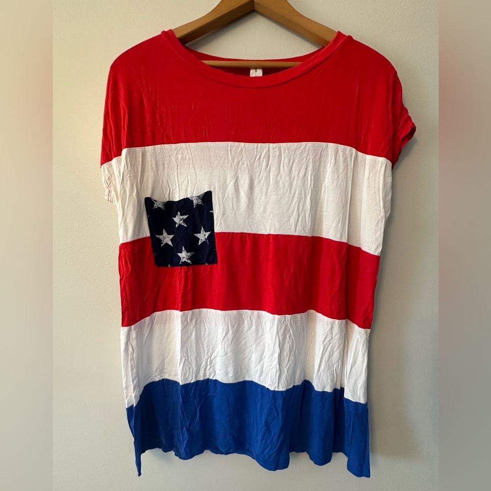 Vanilla Bay USA Red White Blue Crewneck Top Size L
